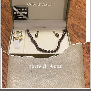 Cote D Azur Chocolate Pearl and Watch Set